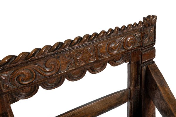 Wood Bench with carved back - detailed view of carved back