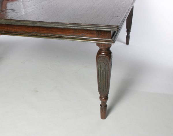 Early 20th C all original teak dining table with painted accents - Image 3